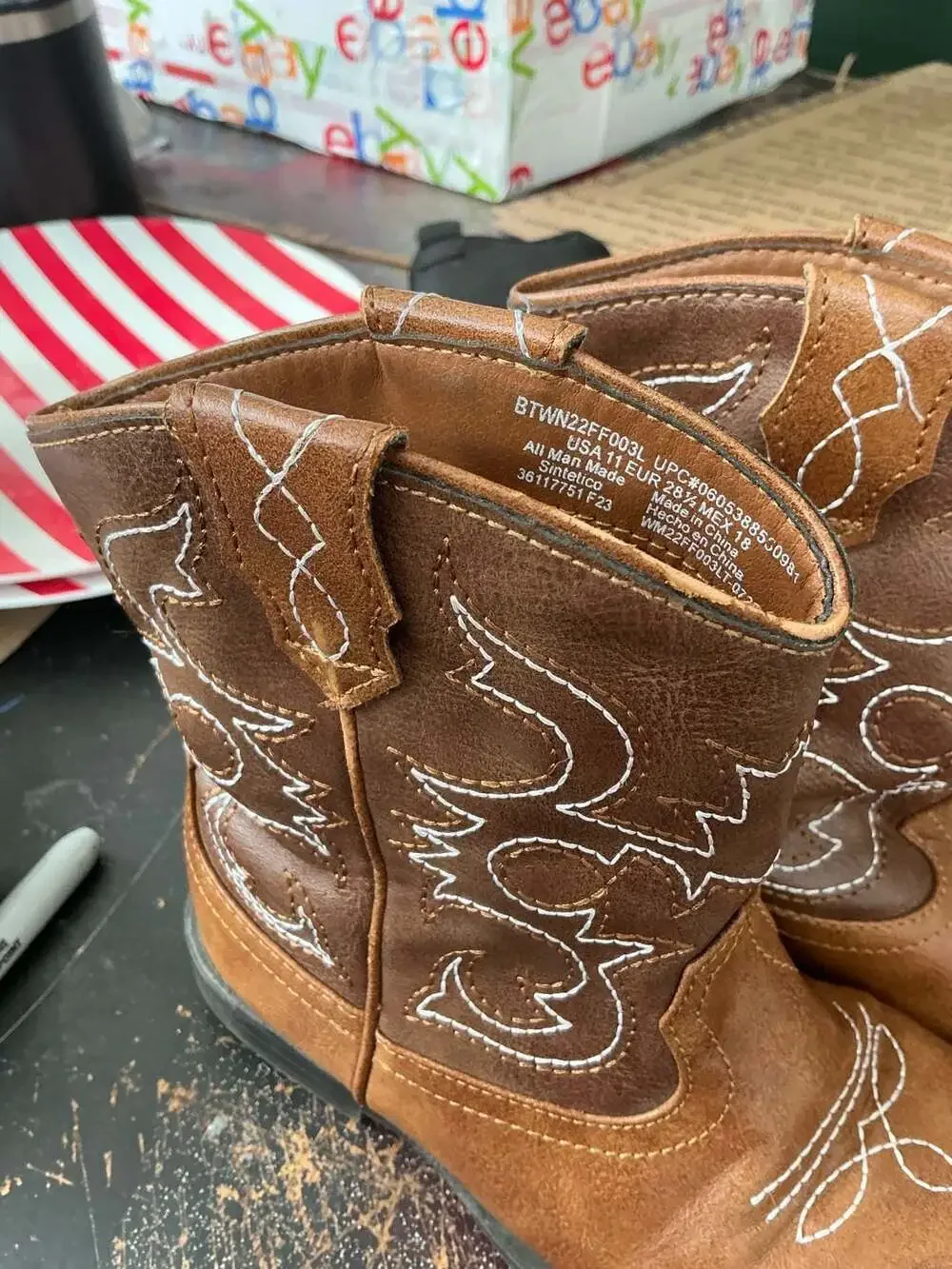 Wonder Nation Toddler Boys' Brown Western Cowboy Boots with Embroidered Detail